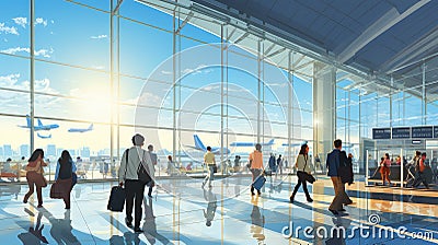 flight travel airport background Cartoon Illustration