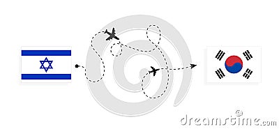 Flight and travel from Israel to South Korea by passenger airplane Travel concept Vector Illustration