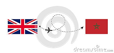 Flight and travel from United Kingdom of Great Britain to Morocco by passenger airplane Travel concept Vector Illustration