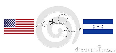Flight and travel from USA to Honduras by passenger airplane Travel concept Vector Illustration
