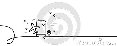 Flights application line icon. Airplane phone app sign. Continuous line with curl. Vector Vector Illustration