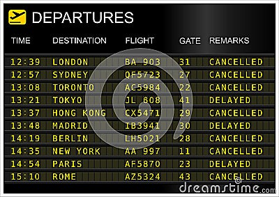 Flights departures board Stock Photo