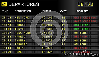 Flights departures board Stock Photo