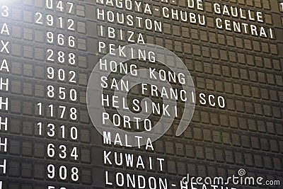 Flights information board in airport Stock Photo