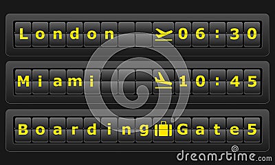 Airport board with cities London, Miami Vector Illustration