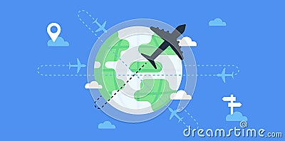 Flights and traveling around the world. Cartoon Illustration