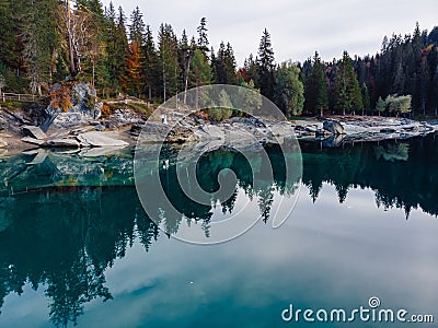 Flims lake at Switzerland, alpine mountains, sunny, summer landscape Stock Photo