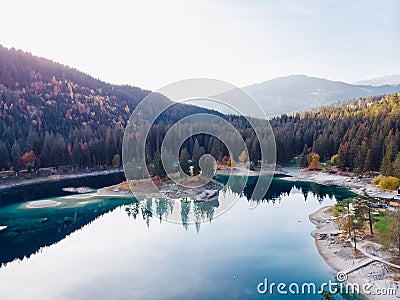 Flims lake at Switzerland, alpine mountains, sunny, summer landscape Stock Photo