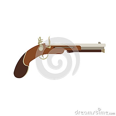 Flintlock pistol gun old illustration weapon vintage vector. Antique musket pirate isolated Vector Illustration