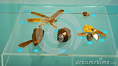 Flintstone blades at Museum of Lepenski Vir in Serbia Editorial Stock Photo