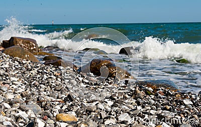 Flintstone pebbles at beach Stock Photo