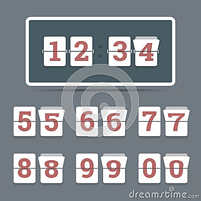 Flip clock in flat style with all flipping numbers. Vector Illustration