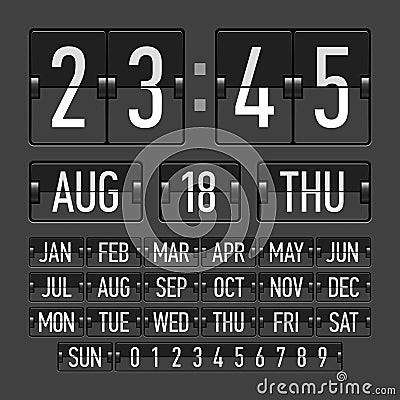 Flip clock template with time, date and day Vector Illustration