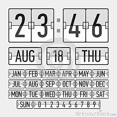 Flip clock template with time, date and day Vector Illustration