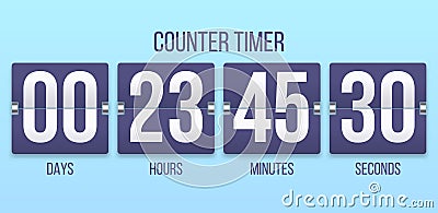 Flip clock timer. Countdown counter days, counting hours and minutes numbers. Flipclock timers vector illustration Vector Illustration