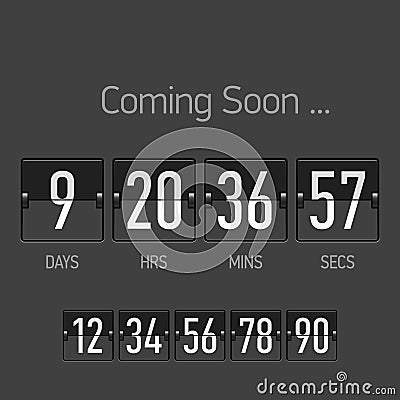 Flip Coming Soon, countdown timer Vector Illustration