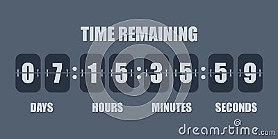 Flip countdown clock counter timer. Vector time remaining count down flip board with scoreboard of day, hour, minutes and seconds Stock Photo