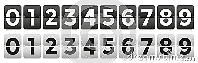 Flip countdown numbers in retro style. Clock countdown display. Flipboard scoreboard black and white Vector Illustration