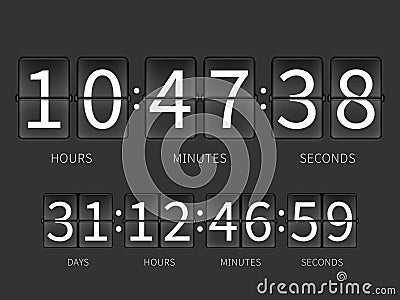 Flip countdown timer, hourly schedule Vector Illustration