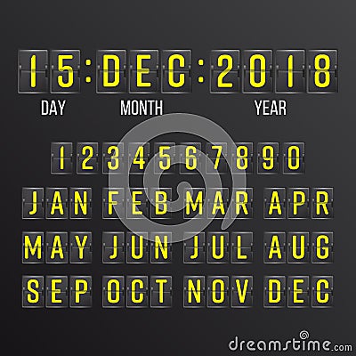 Flip Countdown Timer Vector. Black Flip Scoreboard Digital Calendar. Years, Months, Days. Vector Illustration