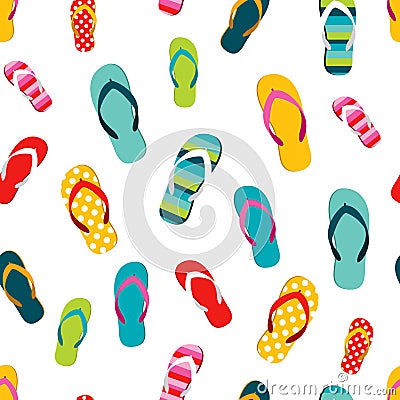 Flip flop color summer pattern. Seamless repeat pattern, background. Vector Illustration