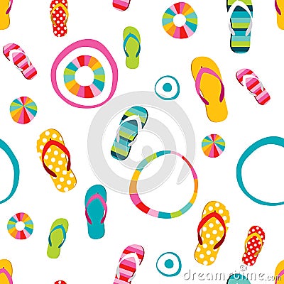 Flip flop color summer pattern. Seamless repeat pattern, background Vector Illustration