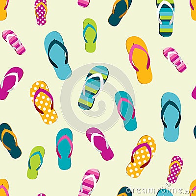 Flip flop color summer pattern. Seamless repeat pattern, background. Vector Illustration