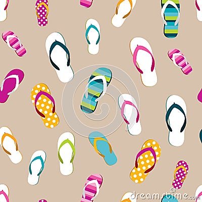 Flip flop color summer pattern. Seamless repeat pattern, background. Vector Illustration