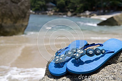 Flip flops on the beach Stock Photo