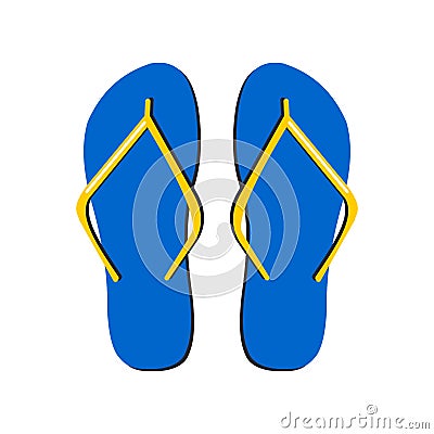 Blue slippers with yellow straps. Slippers isolated on white background. Vector Illustration