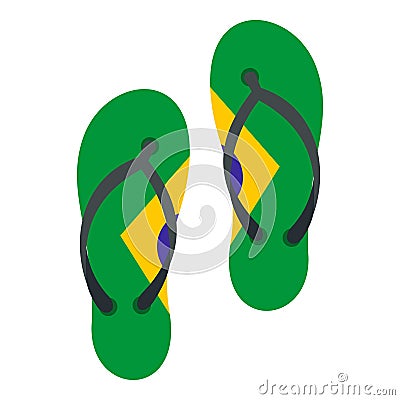 Flip flops in Brazil flag colors icon isolated Vector Illustration