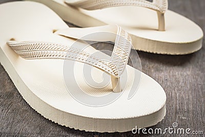 Flip-flops cream color. Stock Photo