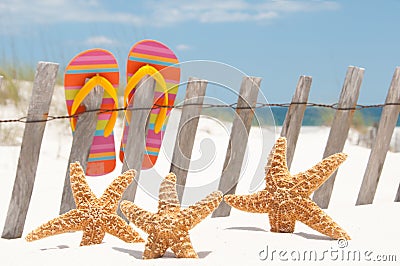 Flip flops on fence Stock Photo