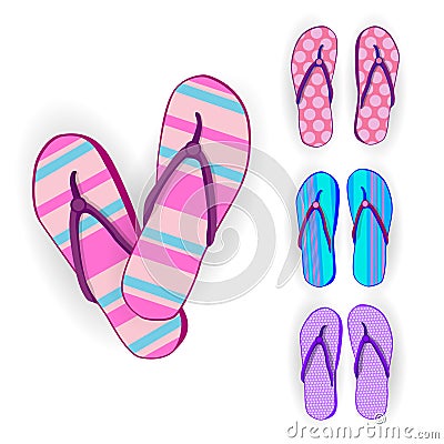 Flip Flops Icon Summer Slippers Foot Wear Set Collection Vector Illustration