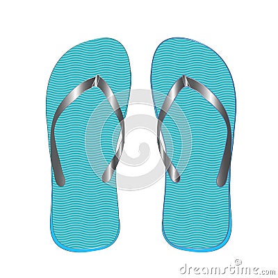 Flip-flops male blue color, for the beach, on a white background. Vector Illustration