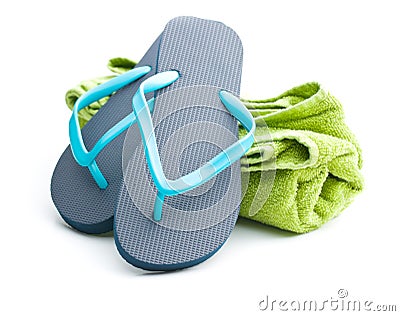 Flip flops and towel Stock Photo