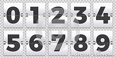 Flip numbers counter. Old mechanical countdown flips, retro scoreboard number sign and numeric counters vector set Vector Illustration