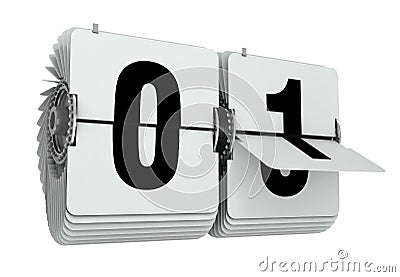 Flip numbers zero and one. 3d illustration isolated on white. Cartoon Illustration