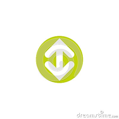 Flip Vertical icon. Two white opposite arrows in green circle isolated on white. Flat icon. Exchange Stock Photo