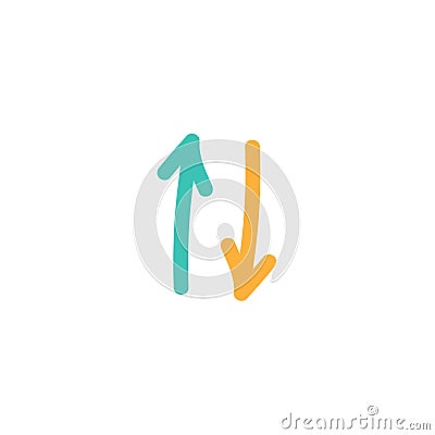 Flip Vertical vector icon. two hand drawn orange and blue opposite arrows isolated on white. Vector Illustration