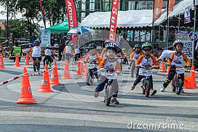 Flipper Balance Bike Chiangrai Championship, Children participate in balance bicycle race. Editorial Stock Photo