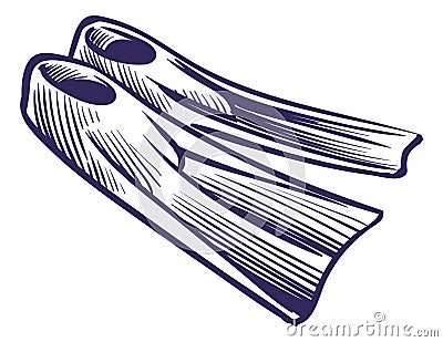 Flippers sketch. Scuba diving fins in engraving style Vector Illustration