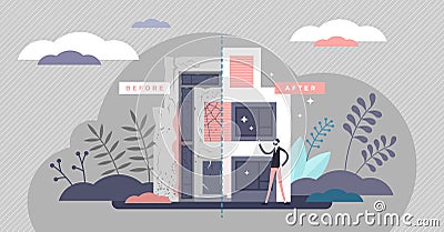 Flipping houses concept, flat tiny person vector illustration Vector Illustration