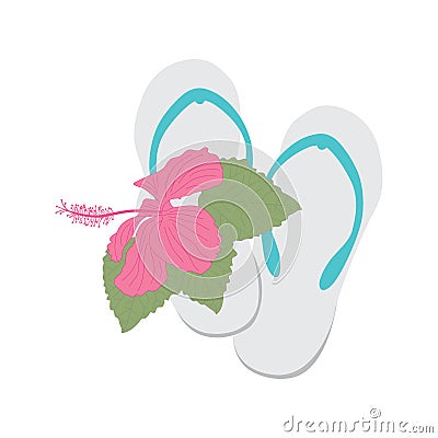Flips flops and hibiscus flower Vector Illustration