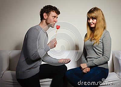 Loving pare with heart flirting. Stock Photo