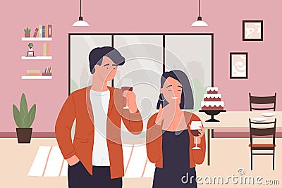 Flirting couple people, cartoon young man woman lover characters spending flirt romantic time Vector Illustration