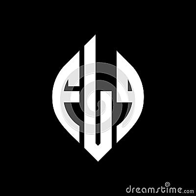 FLO circle letter logo design with circle and ellipse shape. FLO ellipse letters with typographic style. The three initials form a Vector Illustration