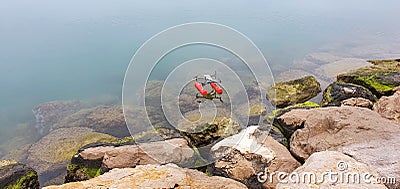 Float drone, flying above the beach, Stock Photo