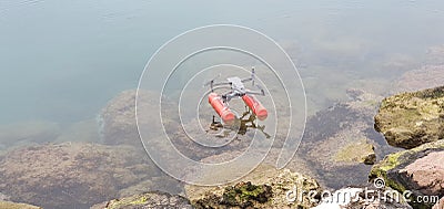 Float drone, flying above the beach Stock Photo