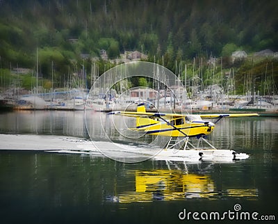 Float Plane Landing, Alaska Stock Photo